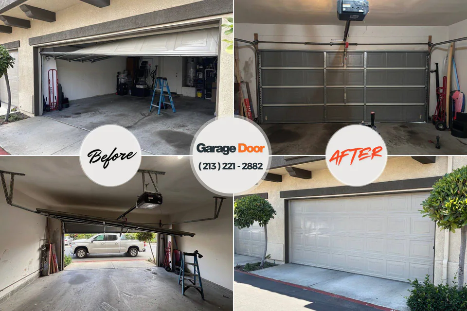 Before and after: garage door repair Stratford Downtown, CT